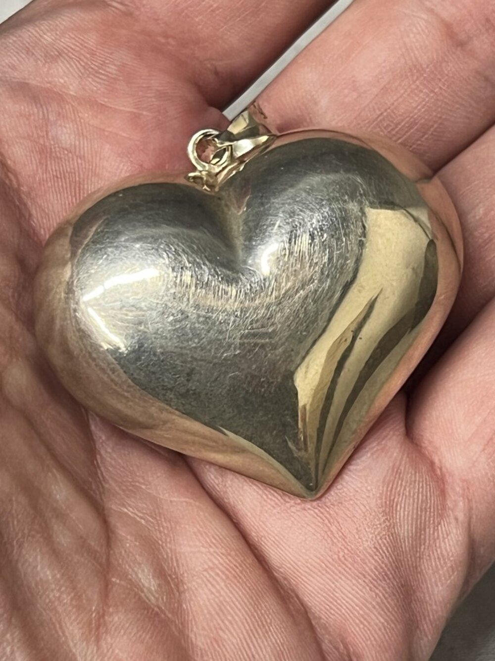Vintage 925 Sterling Silver Large Puffy Heart Pendant Chunky 3D Bold Statement
